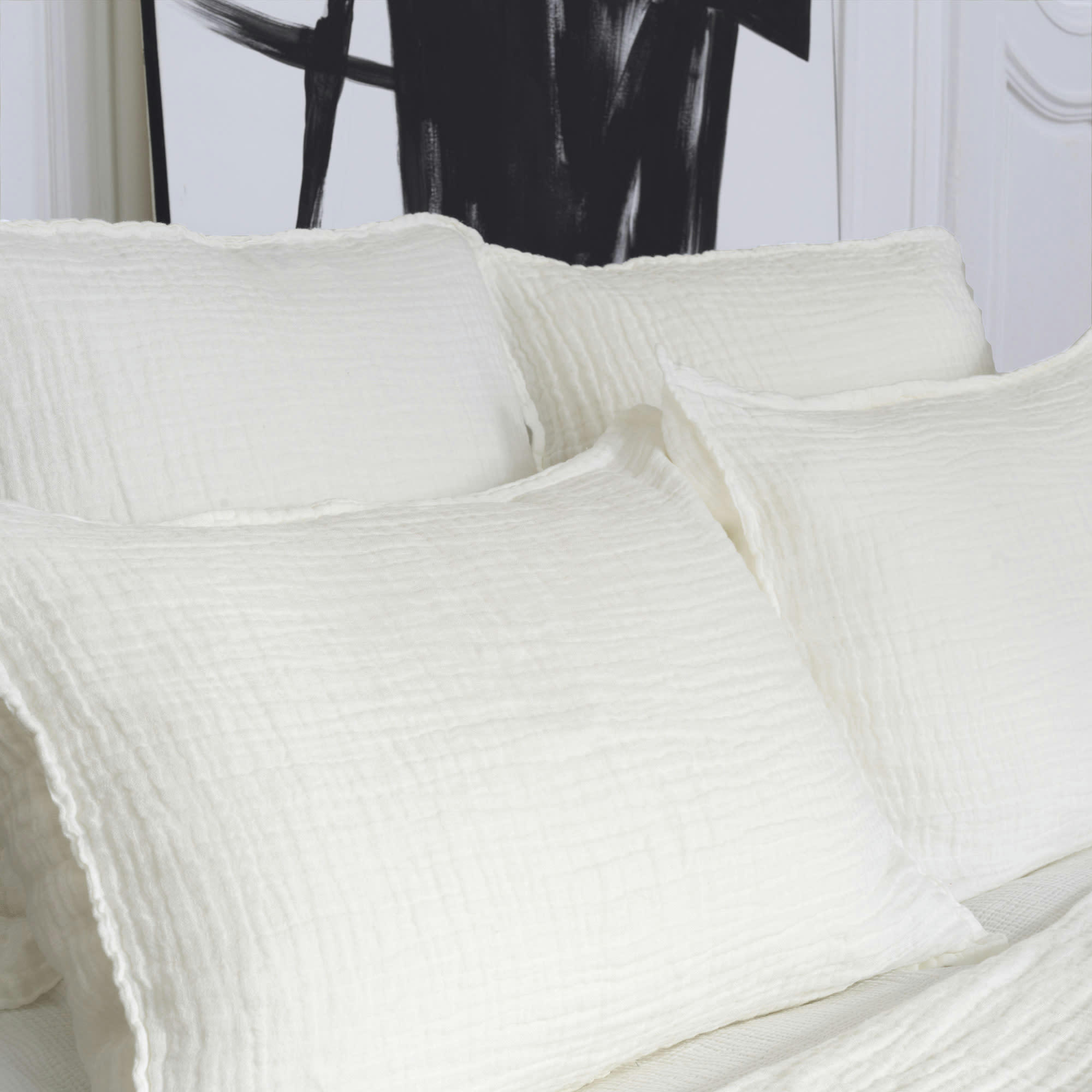 CAPRI - Housse de coussin gaze de lin gaufré milk 65X65 CM