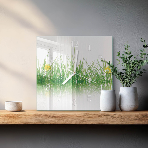Zegar okrąg 30x30 Trawa zielona natura cichy mechanizm ścienny