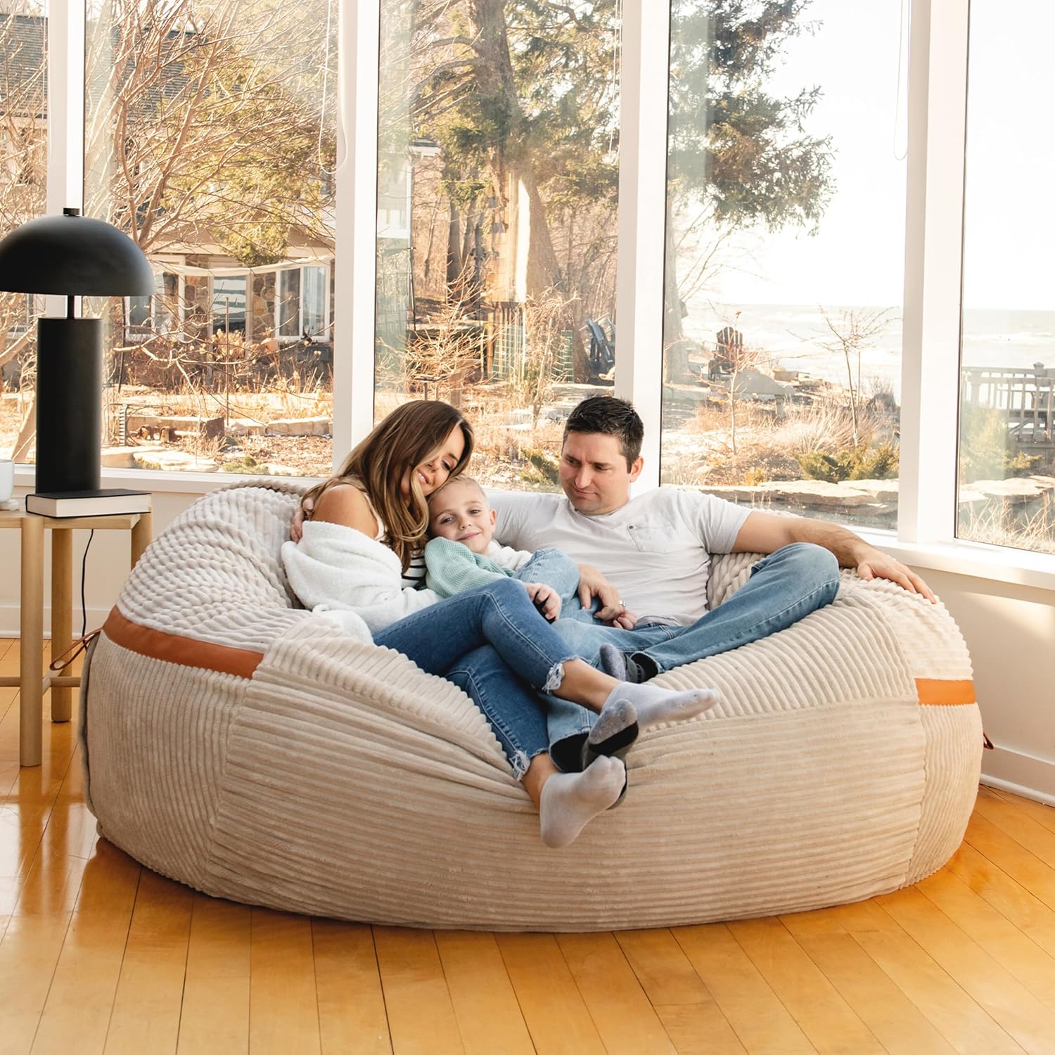Big Joe Fuf 8Ft Giant Foam Bean Bag Chair, Oversized Couch with Removable Cover for Kids, Teens, Adults, Vanilla Latte Corded Plush, 8 Foot