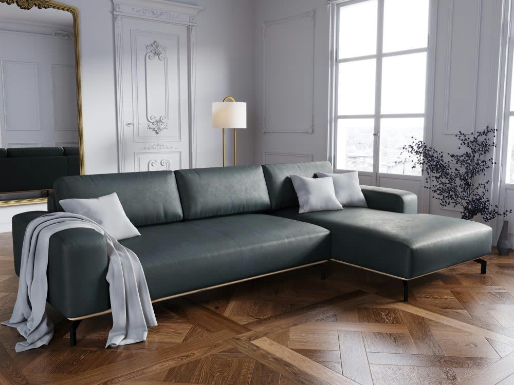 MARC - Canapé d'angle 5 places en cuir bleu