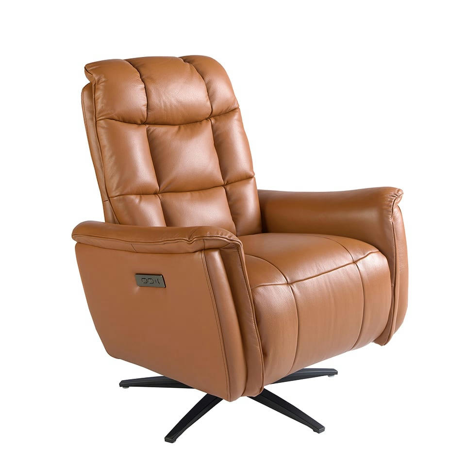 - Fauteuil pivotant en cuir marron