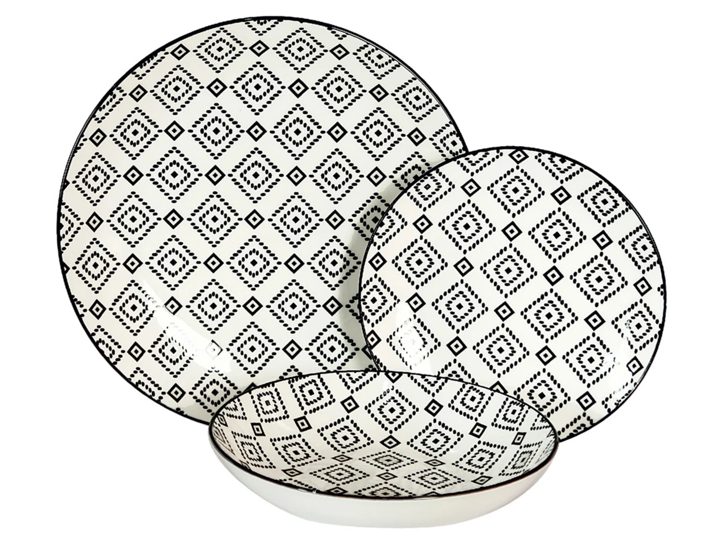 Komplet obiadowy 18 el. porcelanowy Arlekin biało-czarny