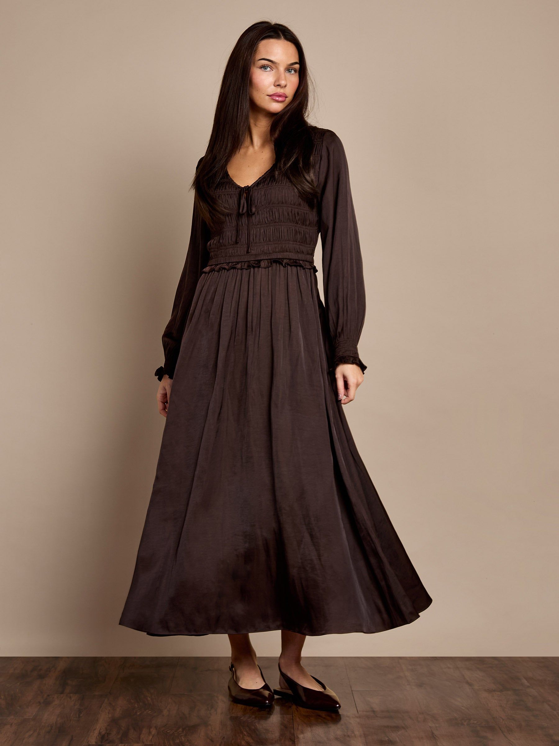 GWD by GEORGE W. DAVIES GWD Lydia Satin Chocolate Maxi Dress