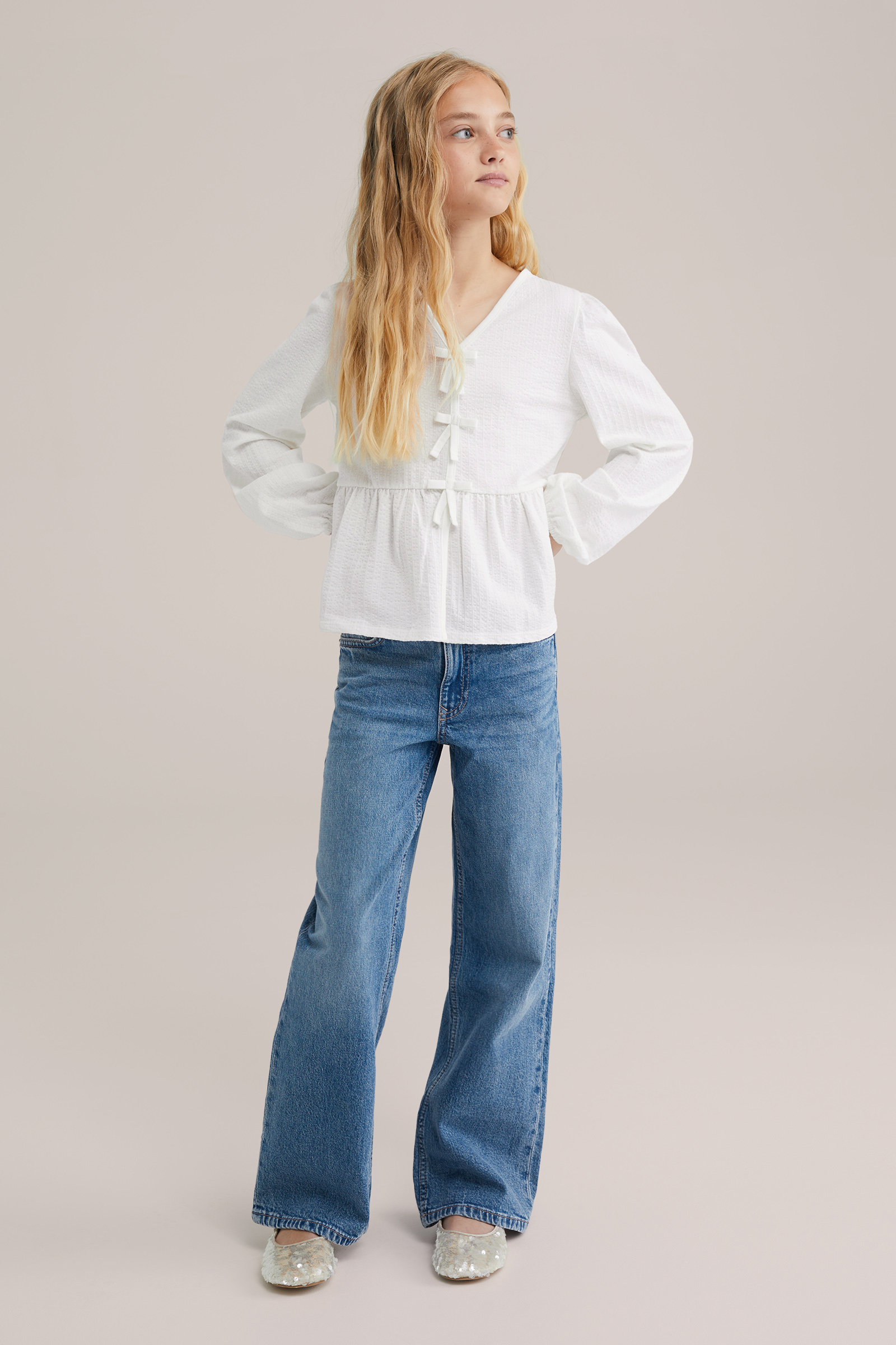 Meisjes seersucker blouse met strik