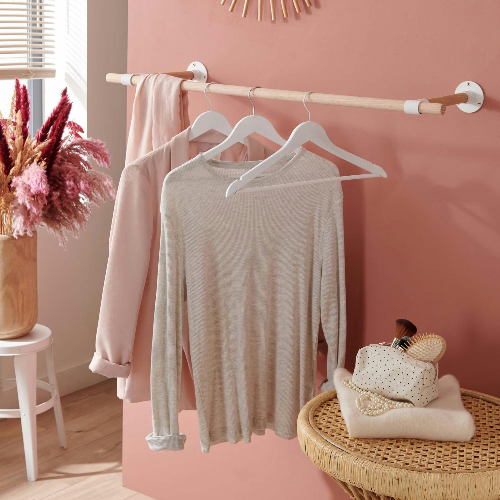 ALMA - Penderie murale bois et métal L100 cm Blanc