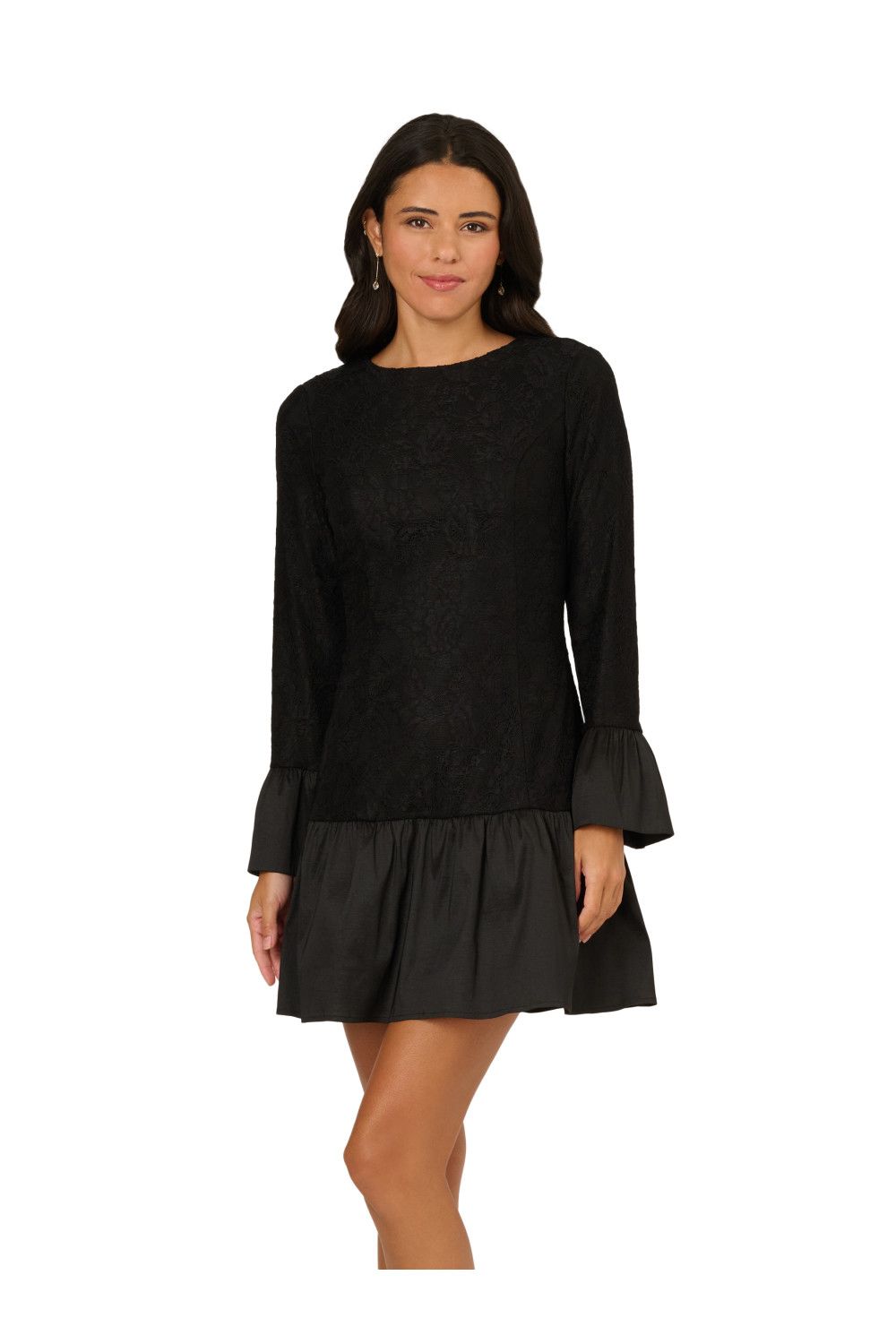 Adrianna Papell Lace Taffeta Flounce Dress