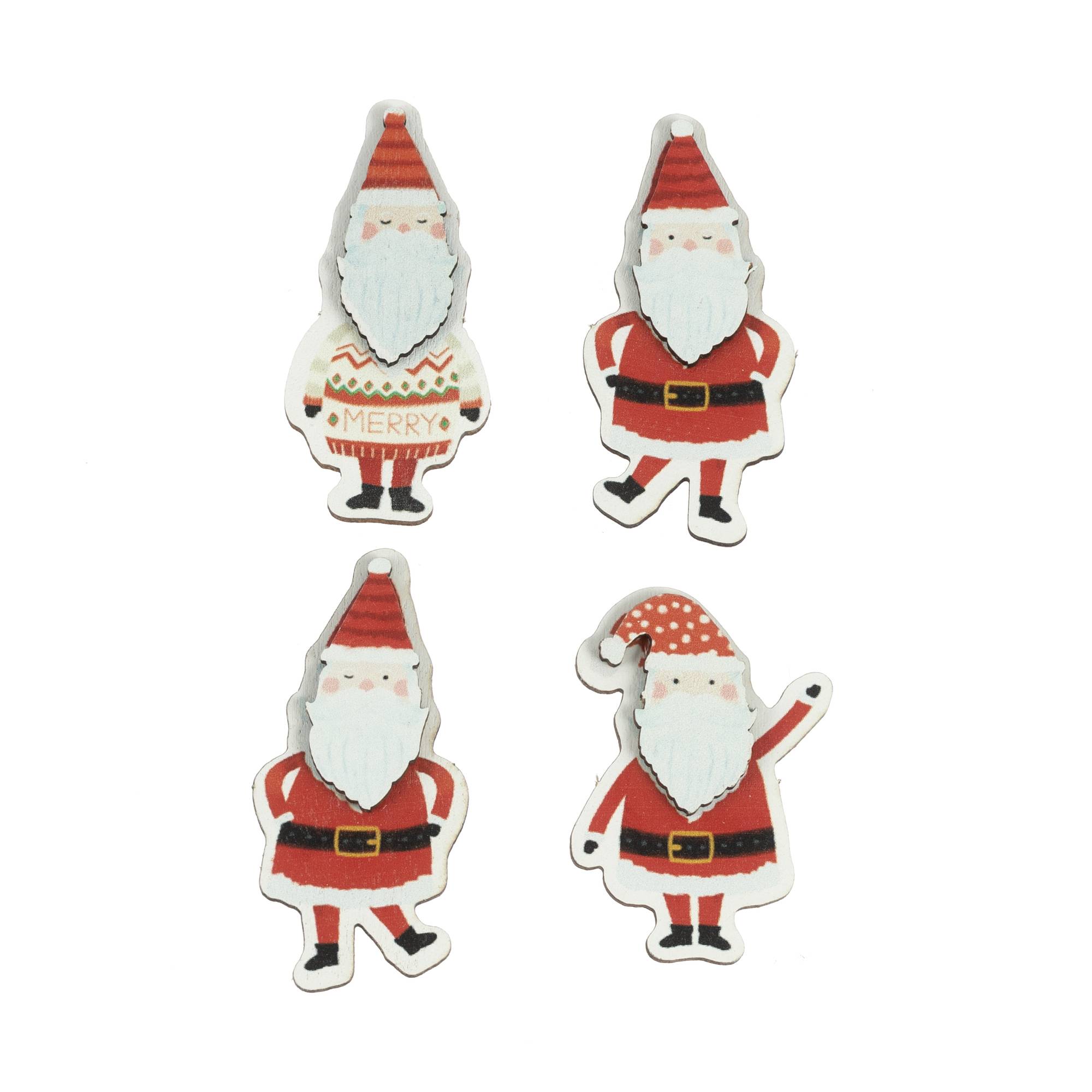 Santa Wooden Toppers 4 Pack
