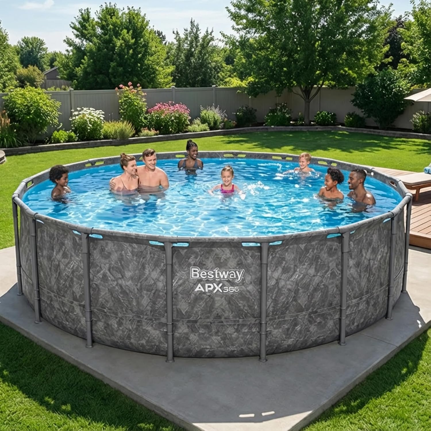 Bestway APX 365 18' x 52 Above Ground Pool  Round Metal Frame Outdoor Swimming Pool Set with Sand Filter Pump  Ladder  and Cover  Dark Marble