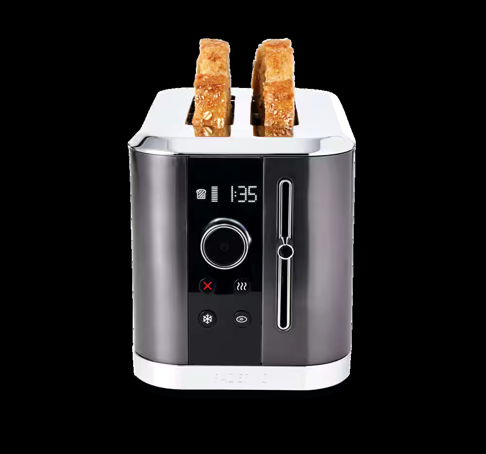 PADERNO Even Heat Wide Slots Toaster w/ 9 Settings, Black Stainless Steel, 2-Slices