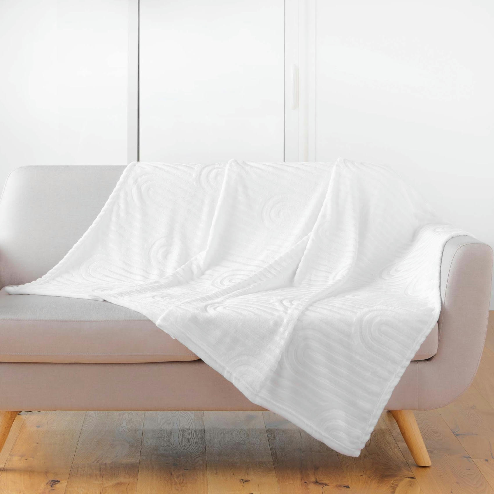 - Plaid en flanelle à relief polyester/flanelle blanc 125x150 cm