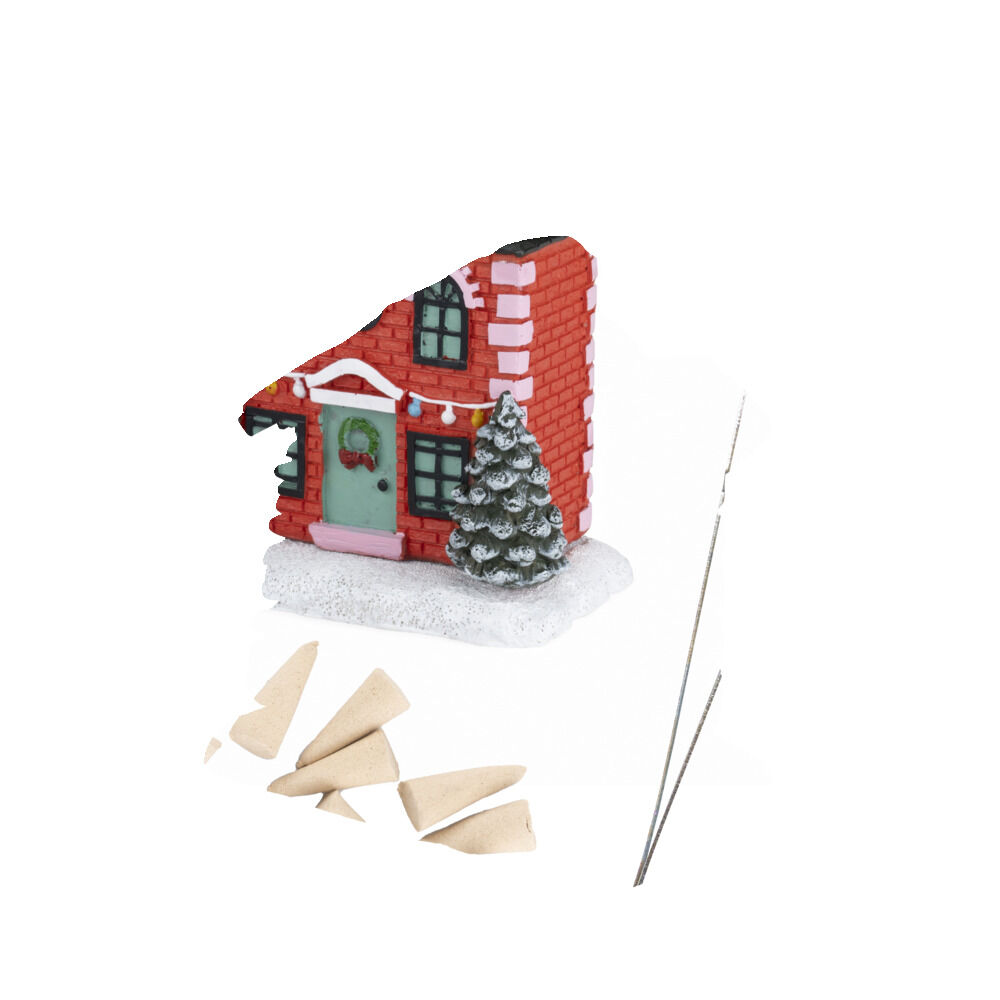 Br&ucirc;leur cône encens forme maison de No&euml;l 13x7,5x13cm