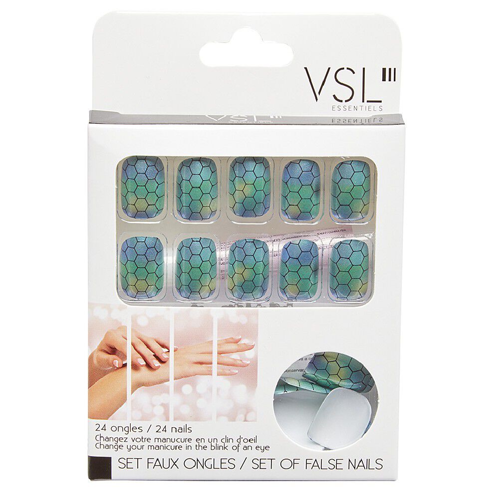 Kit faux ongles style serpent verts et bleus 24 pièces