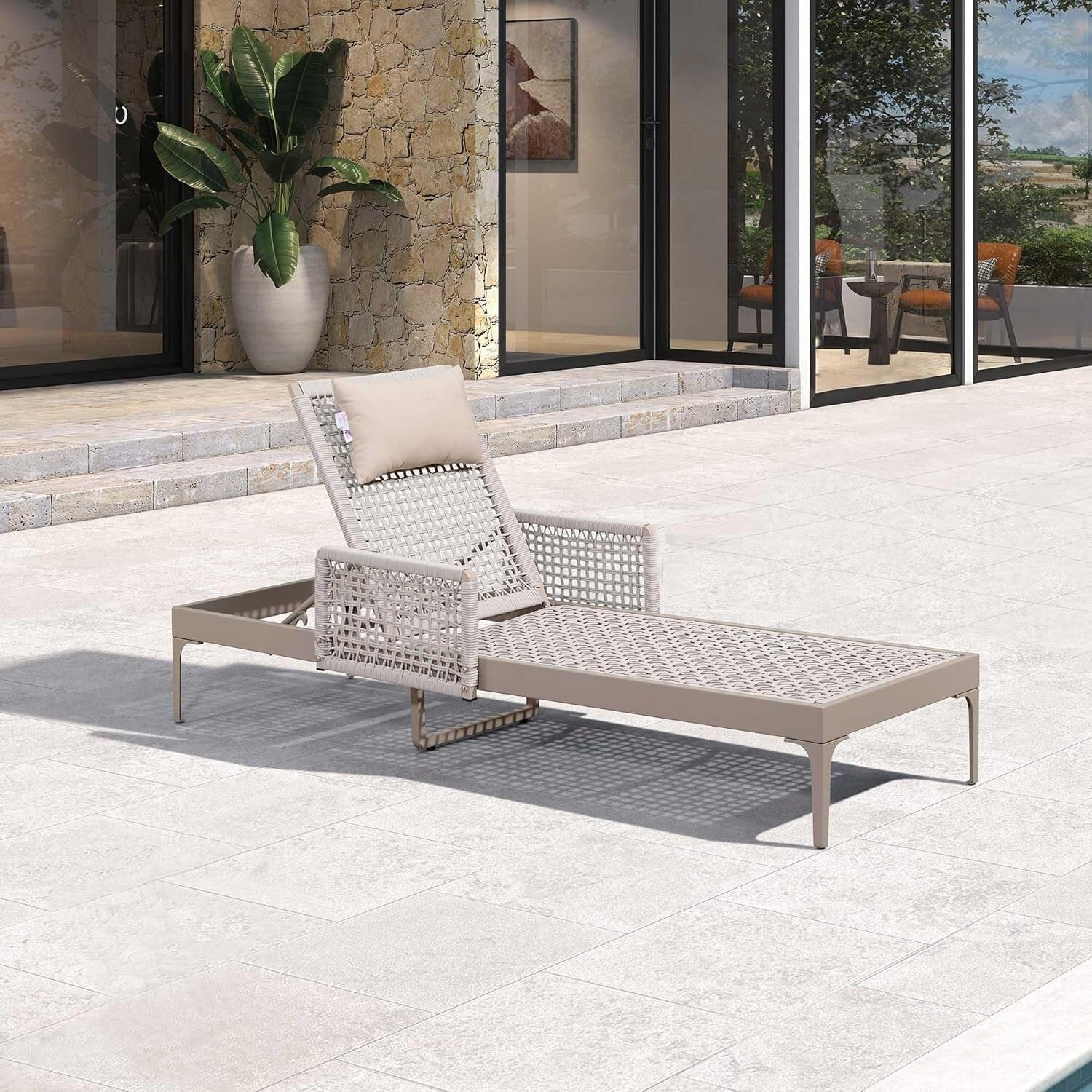 PURPLE LEAF Outdoor Chaise Lounge Rattan Wicker Lounger with Arms Adjustable Recliner Lounge Chair