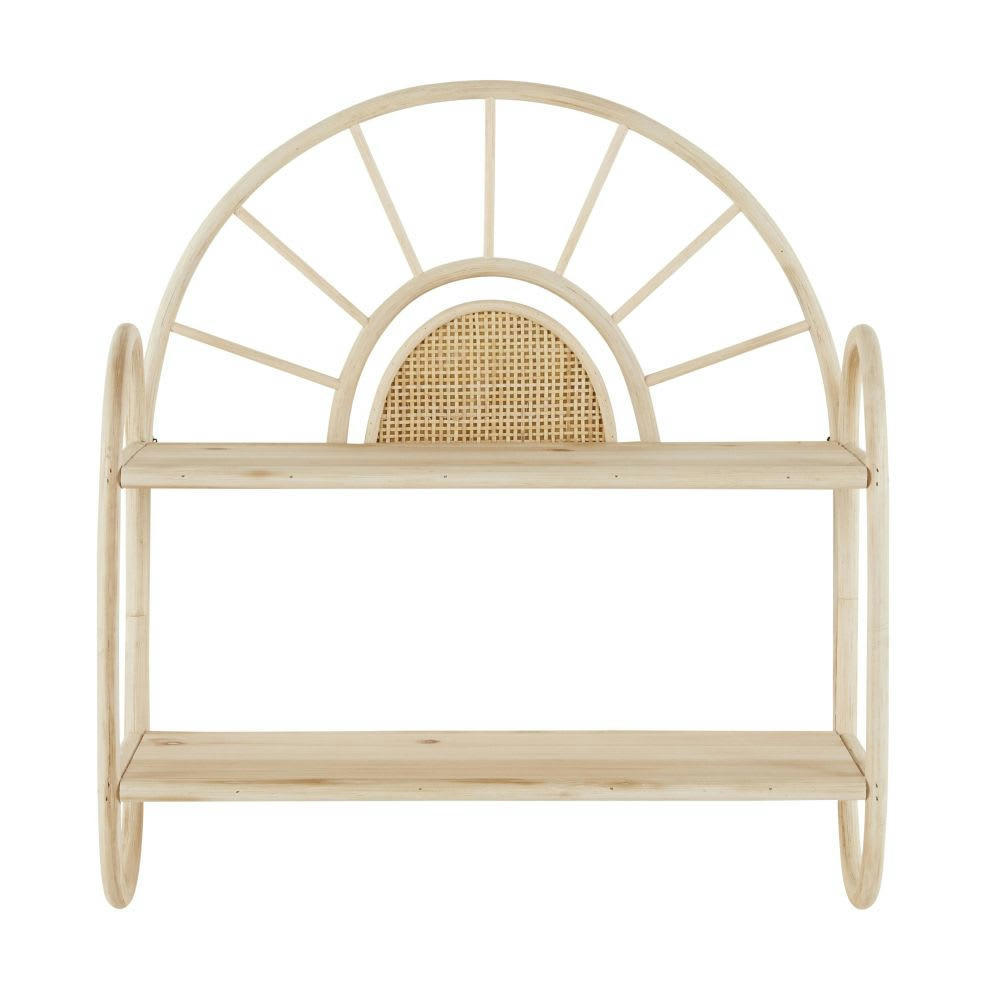 MILA - Etagère en rotin et bois de sapin beige