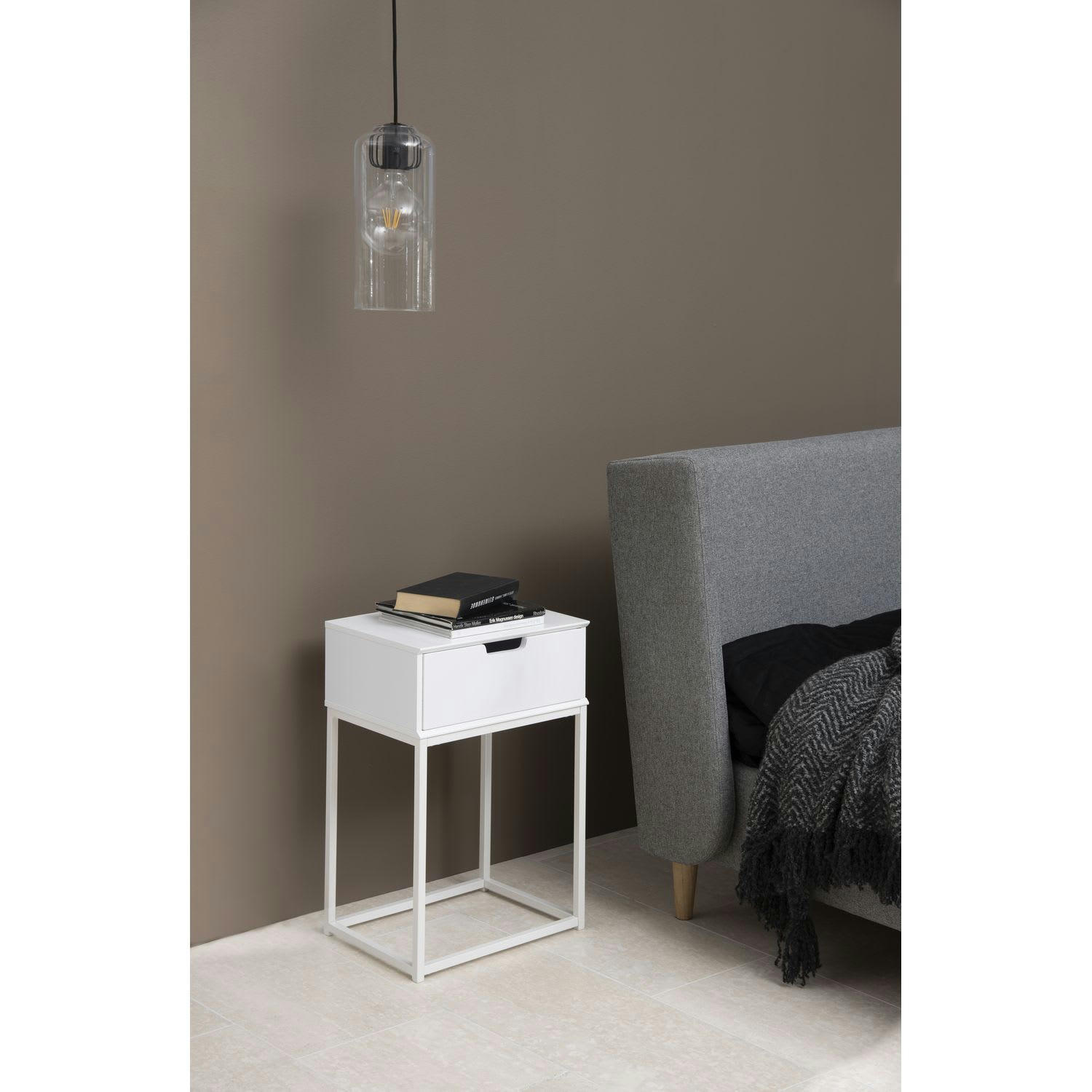 MIRRA - Table de chevet 1 tiroir en mdf et métal blanc
