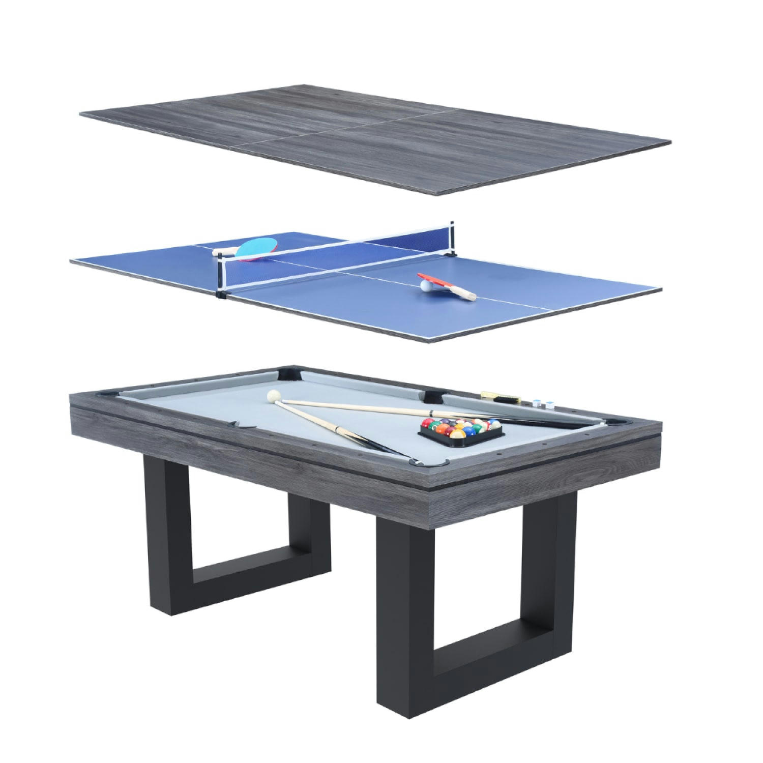 DENVER - Table multi-jeux 3 en 1 billard et ping pong en bois gris