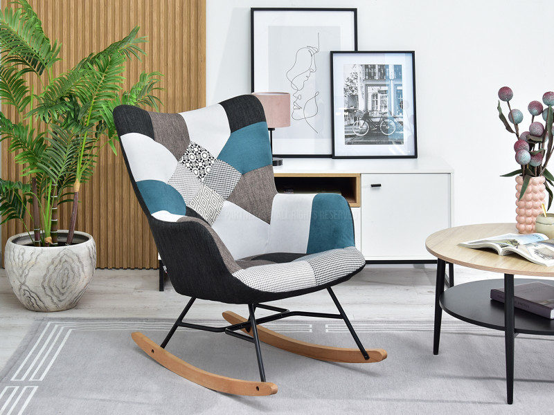Fotel Sibil Patchwork-4 Tkanina, Podstawa Czarny-Buk