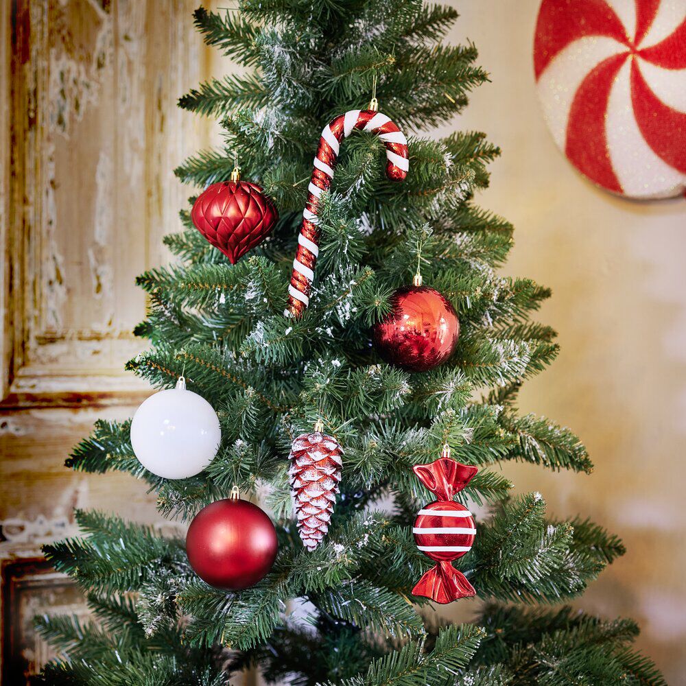 Kit décoration de sapin format XL blanc et rouge 25 pièces