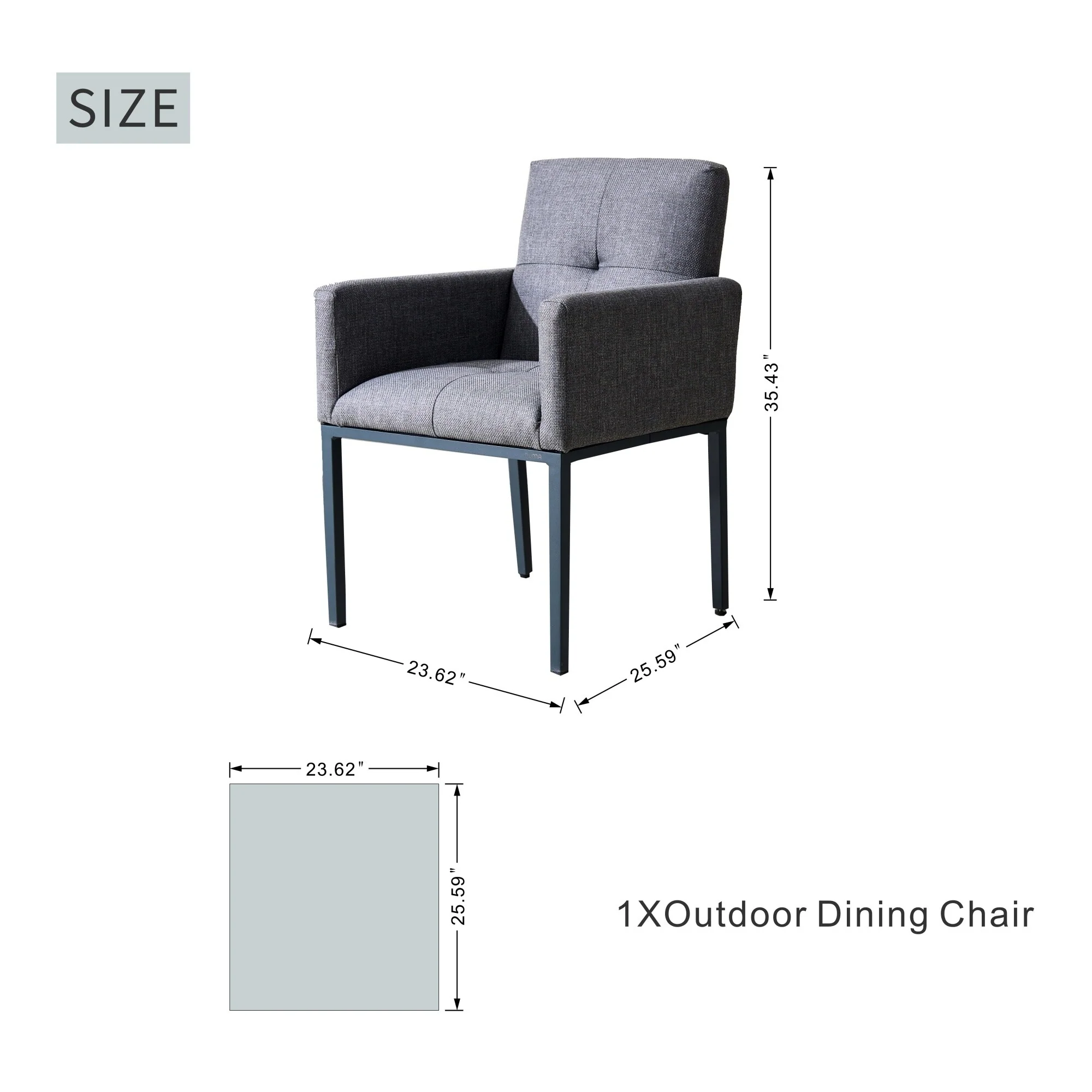 Set of 2 Modern Aluminum Grey Upholstered Dining Chairs with Armrest