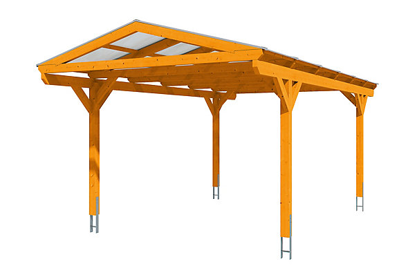 Carport SKAN HOLZ Westerwald 362x648, bois lamellé-collé, traitement coloré chêne clair