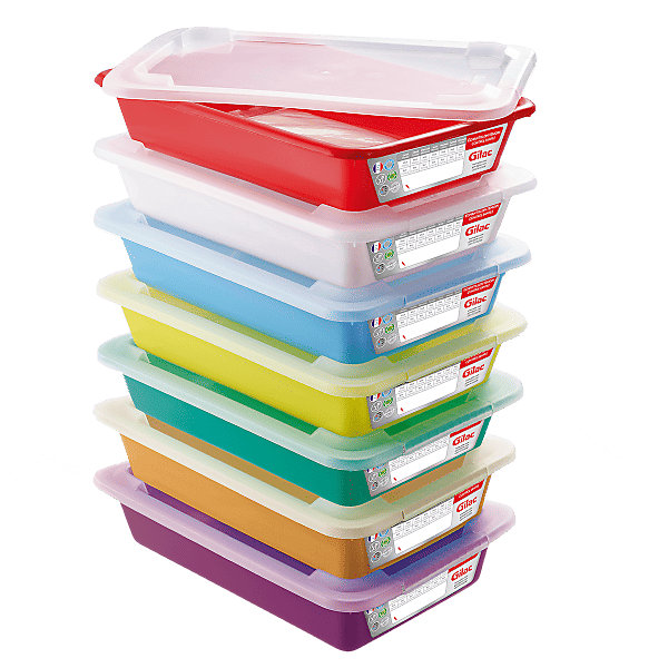 Lot de 7 Bacs plats témoins avec couvercle 3 litres HACCP