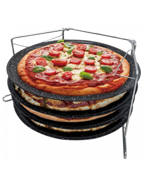 Zestaw 4 form do pizzy 32cm ze stelażem KINGHOFF