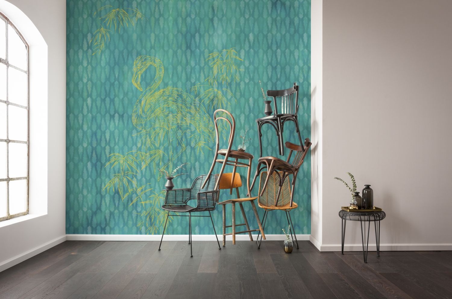 Sanders & Sanders fotobehang flamingo blauwgroen - 200 x 250 cm - 611956