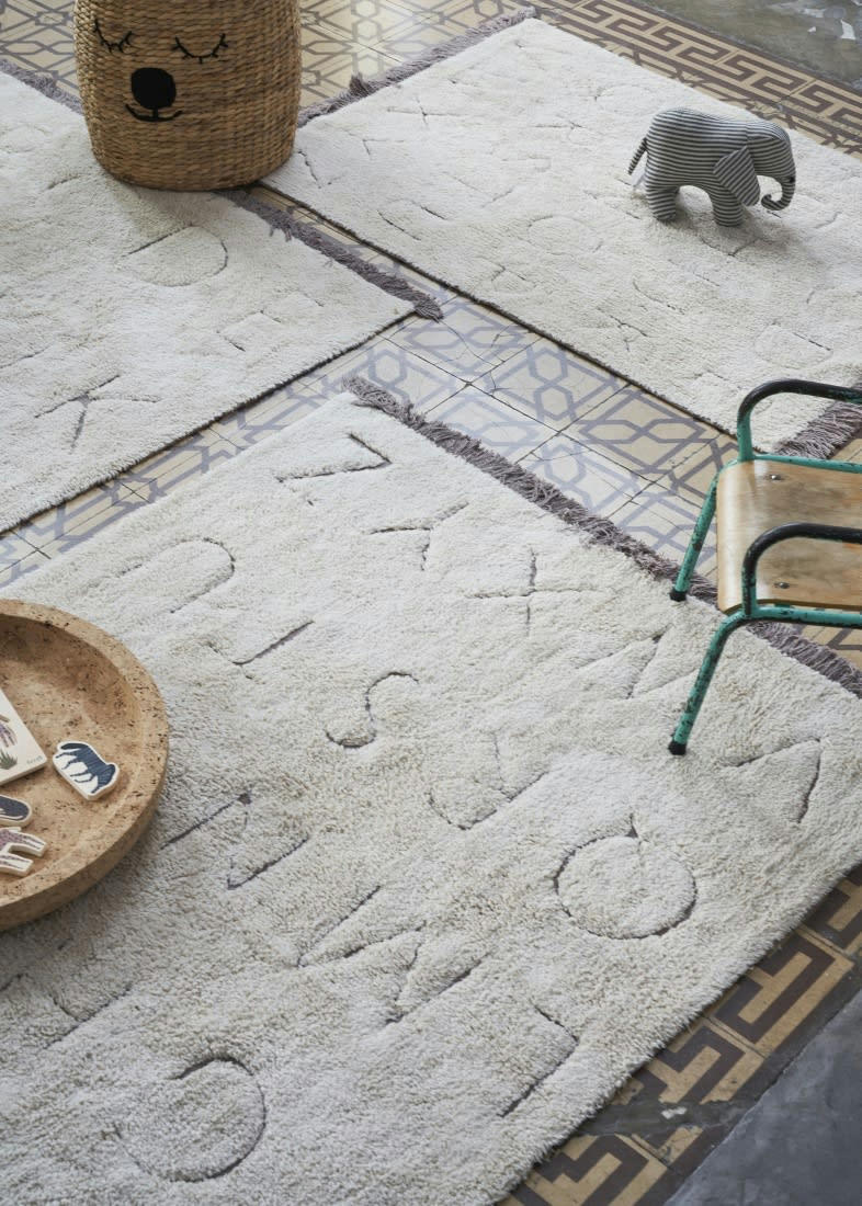 RUGCYCLED - Tapis lavable alphabet en coton blanc 120x160