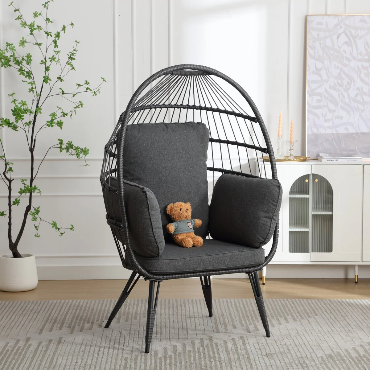 HOMEFUN Outdoor Patio Wicker Egg Basket Chairs With UV Resistant Cushions