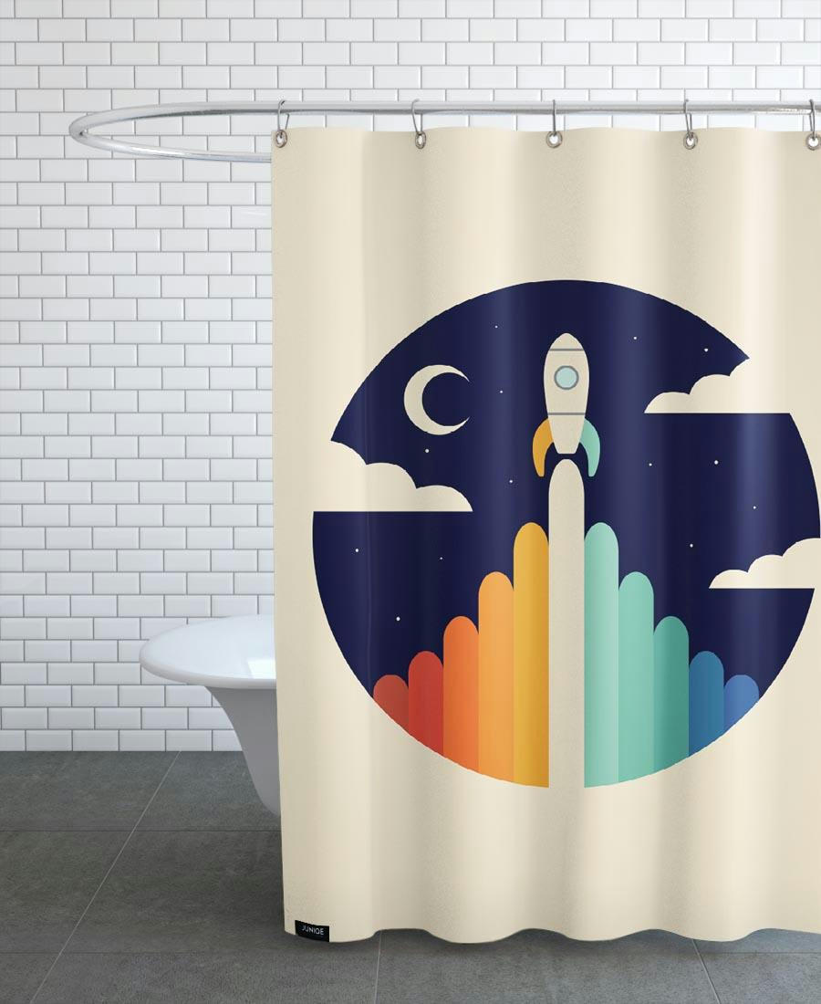 UP - Rideau de douche en polyester en blanc ivoire & multicolore 150x200