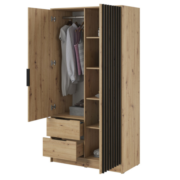 Szafa z lamelami i lustrem NELA dwudrzwiowa 105cm (Dąb Artisan)