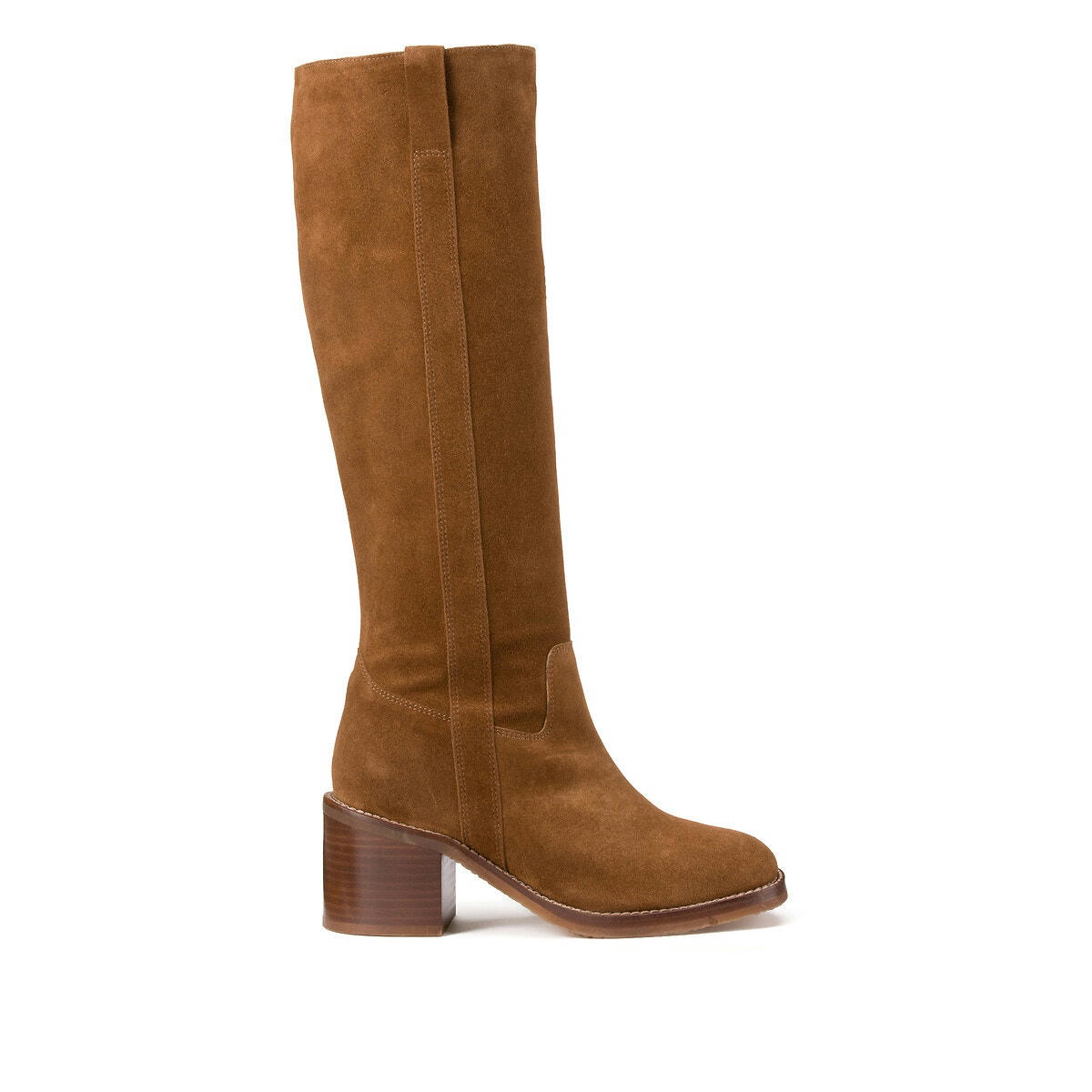 Bottes à talon large, en cuir suédé