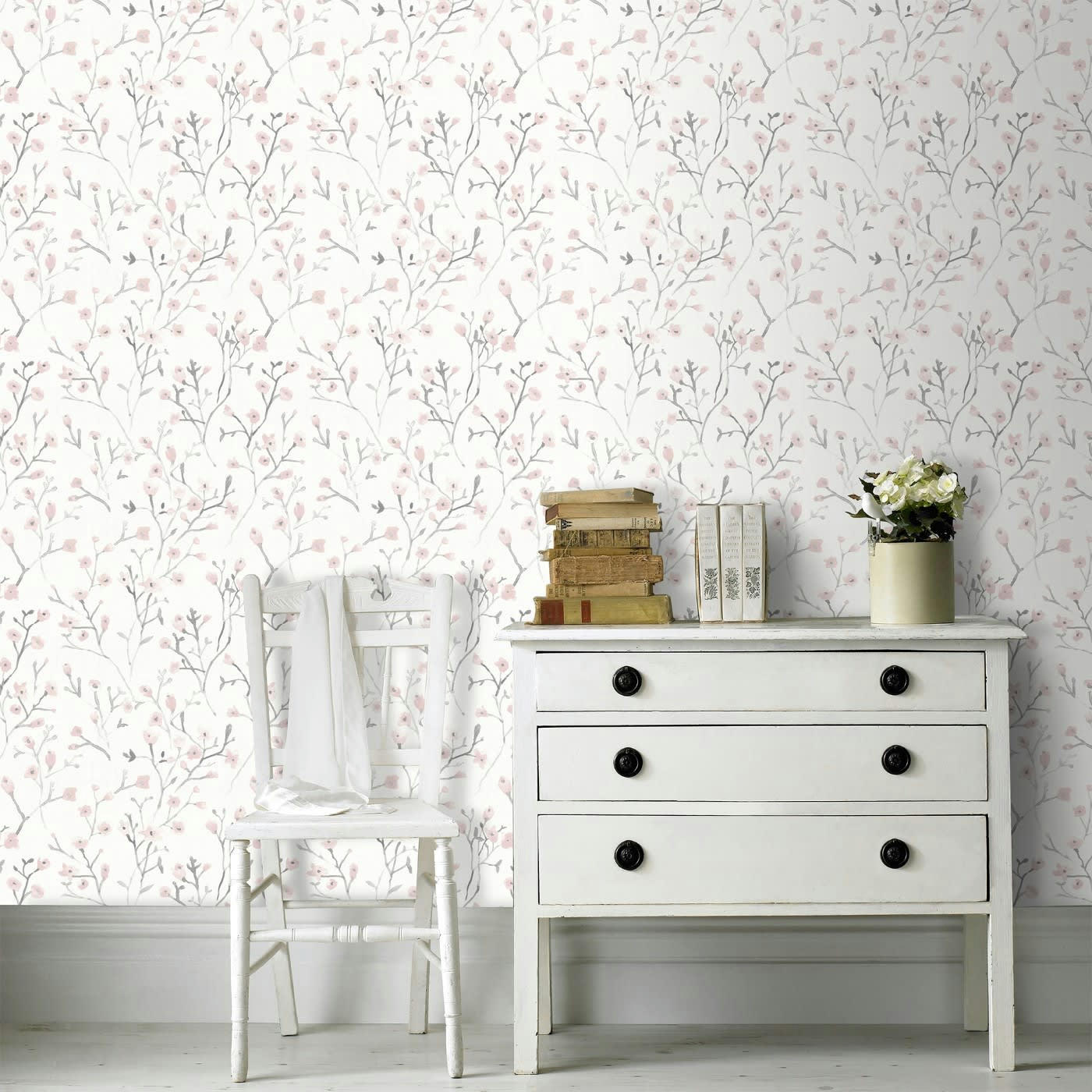 - Papier peint intissé Lenny rose blanc 1000x53cm