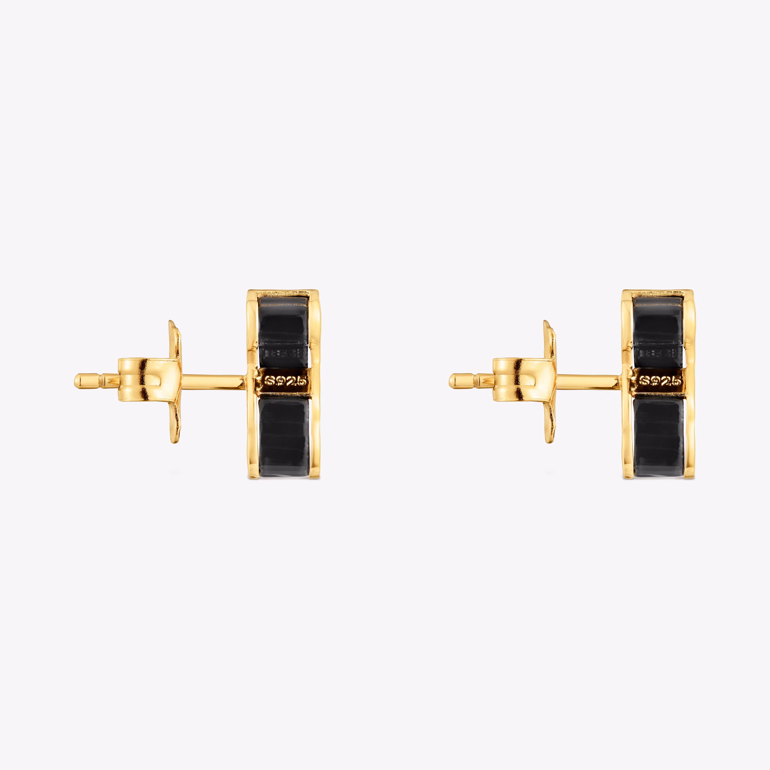 Pendientes con baño de oro 18 kt sobre plata y metacrilato negro Galaxy