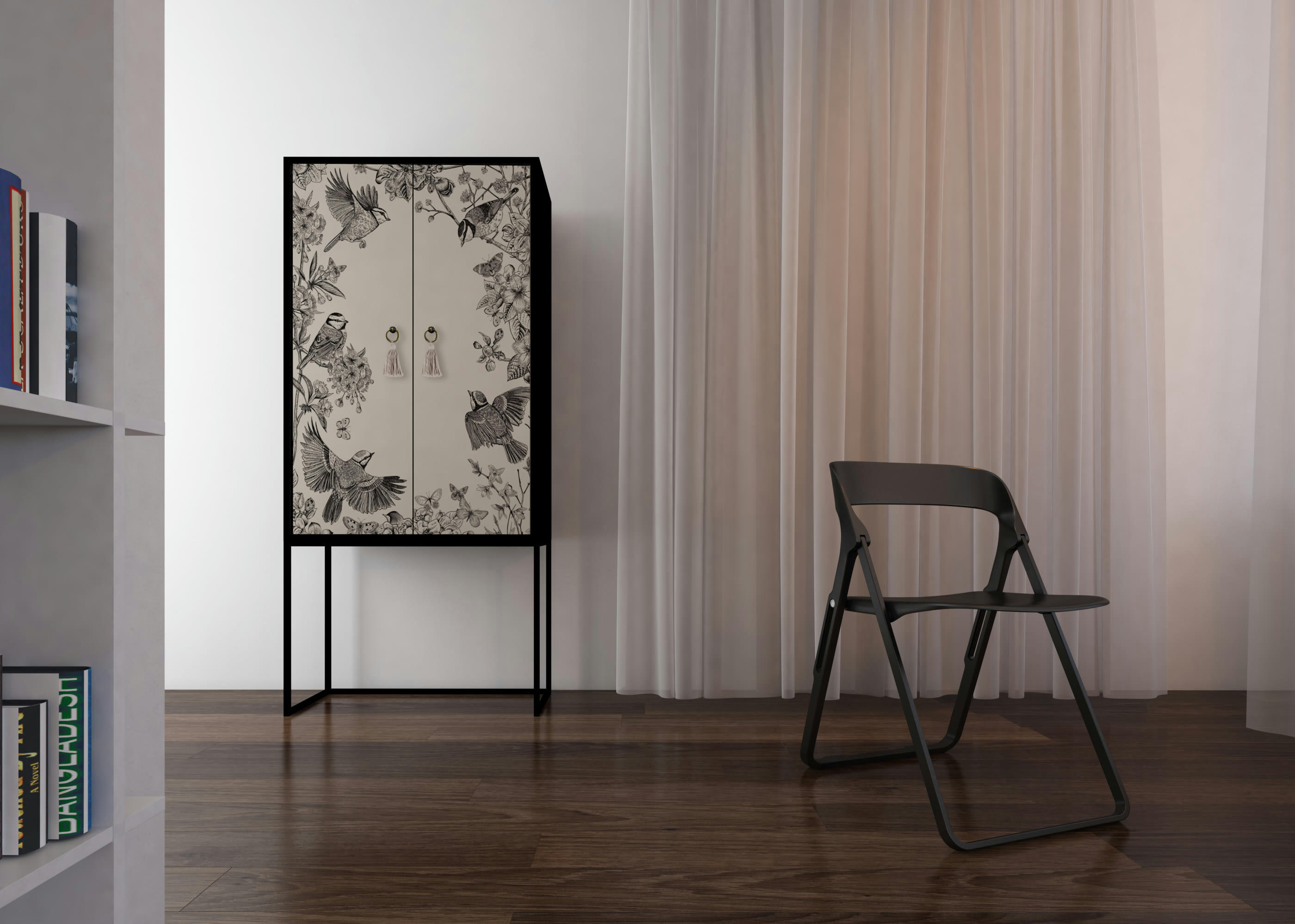 JAZZ - Buffet armoire 2 portes en MDF imprimé blanc grisâtre et noir