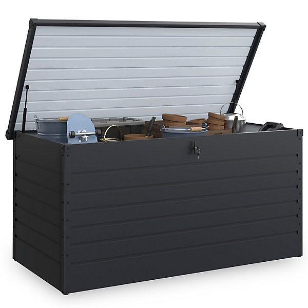 Coffre de rangement métal verrouillable gris anthracite pour jardin 1250L 175x95x90 cm