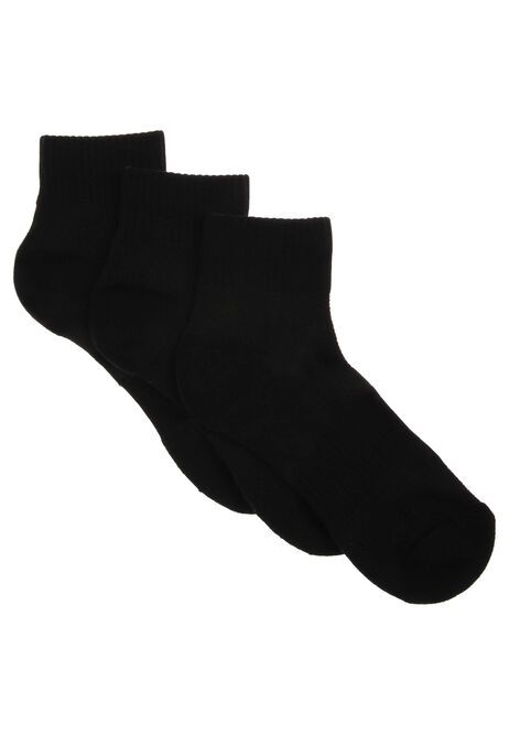 Womens 3pk Black Quarter Socks