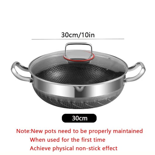 NNEOBA 30cm Stainless Steel Non-Stick Frying Pan with Glass Lid Silver