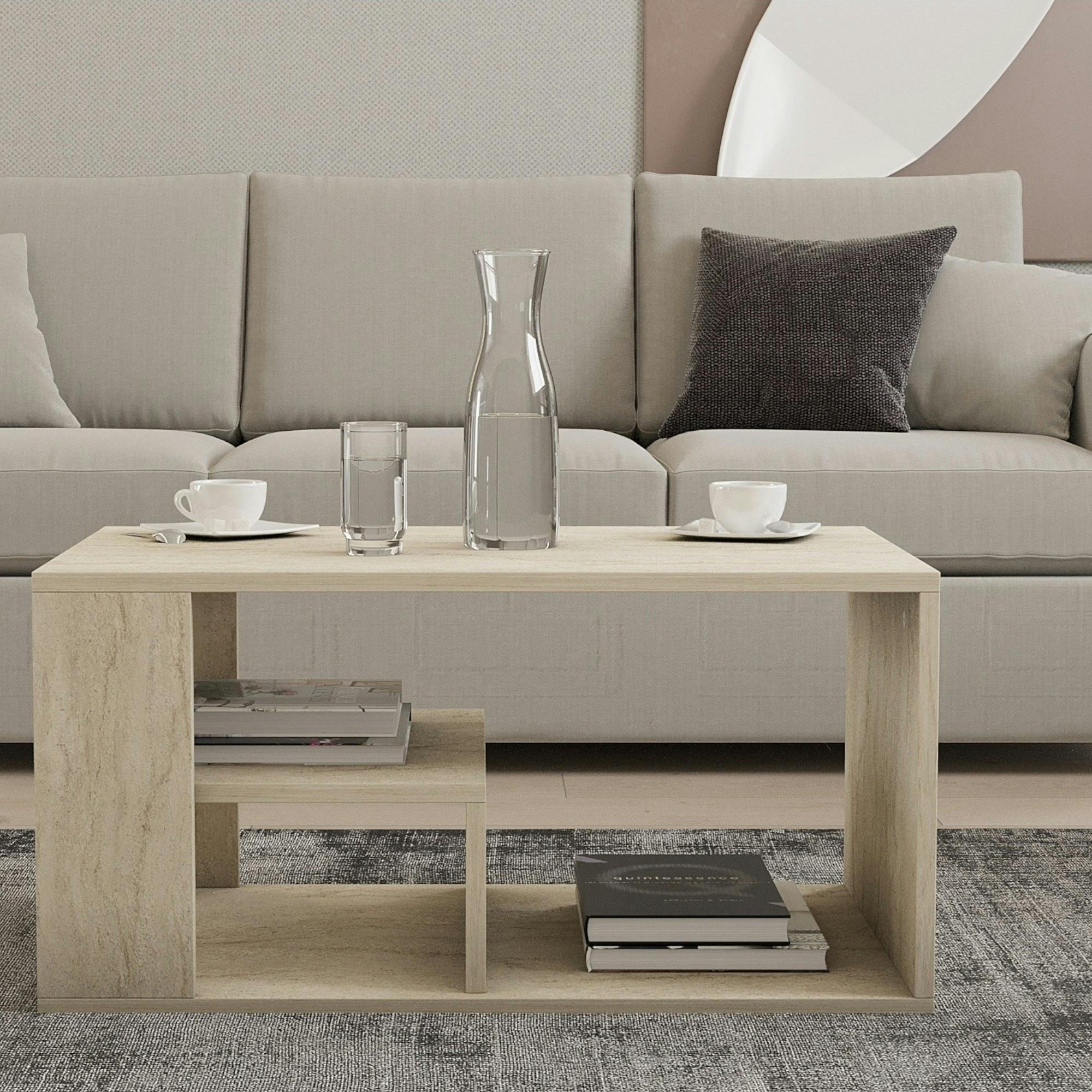 Table basse avec rangement ouvert effet travertin MARFA