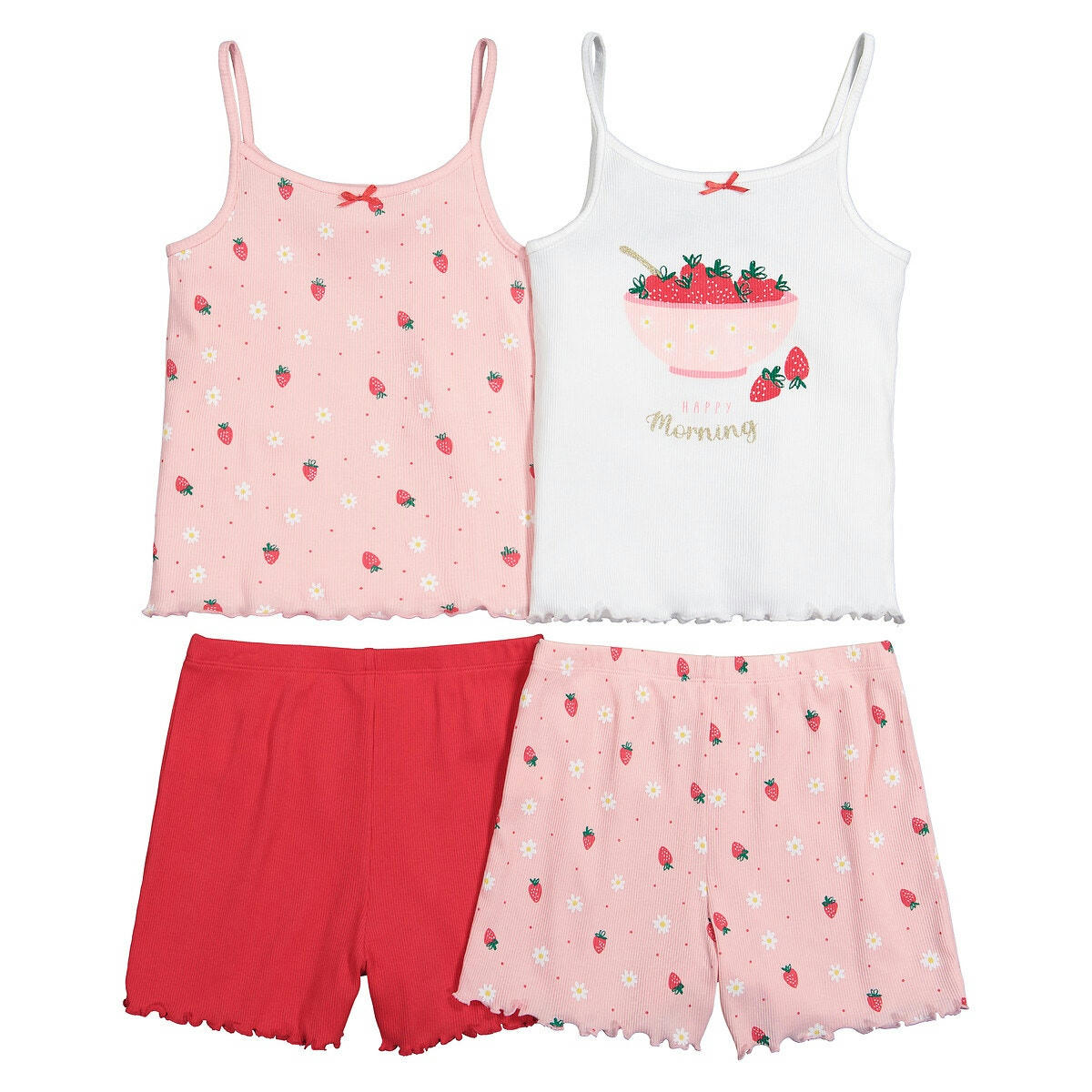 Lot de 2 pyjashorts à bretelles en côte fraises