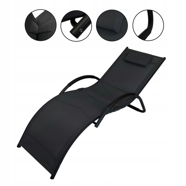 Leżak aluminiowy ogrodowy mocny fotel leżanka zero gravity Swing czarny