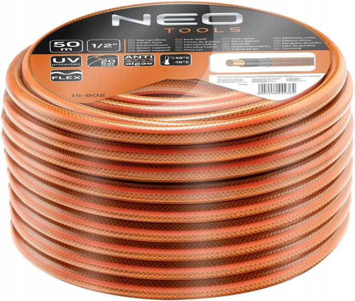 NEO Wąż Ogrodowy Mocny 50m 1/2”   Zraszacz   Złączki