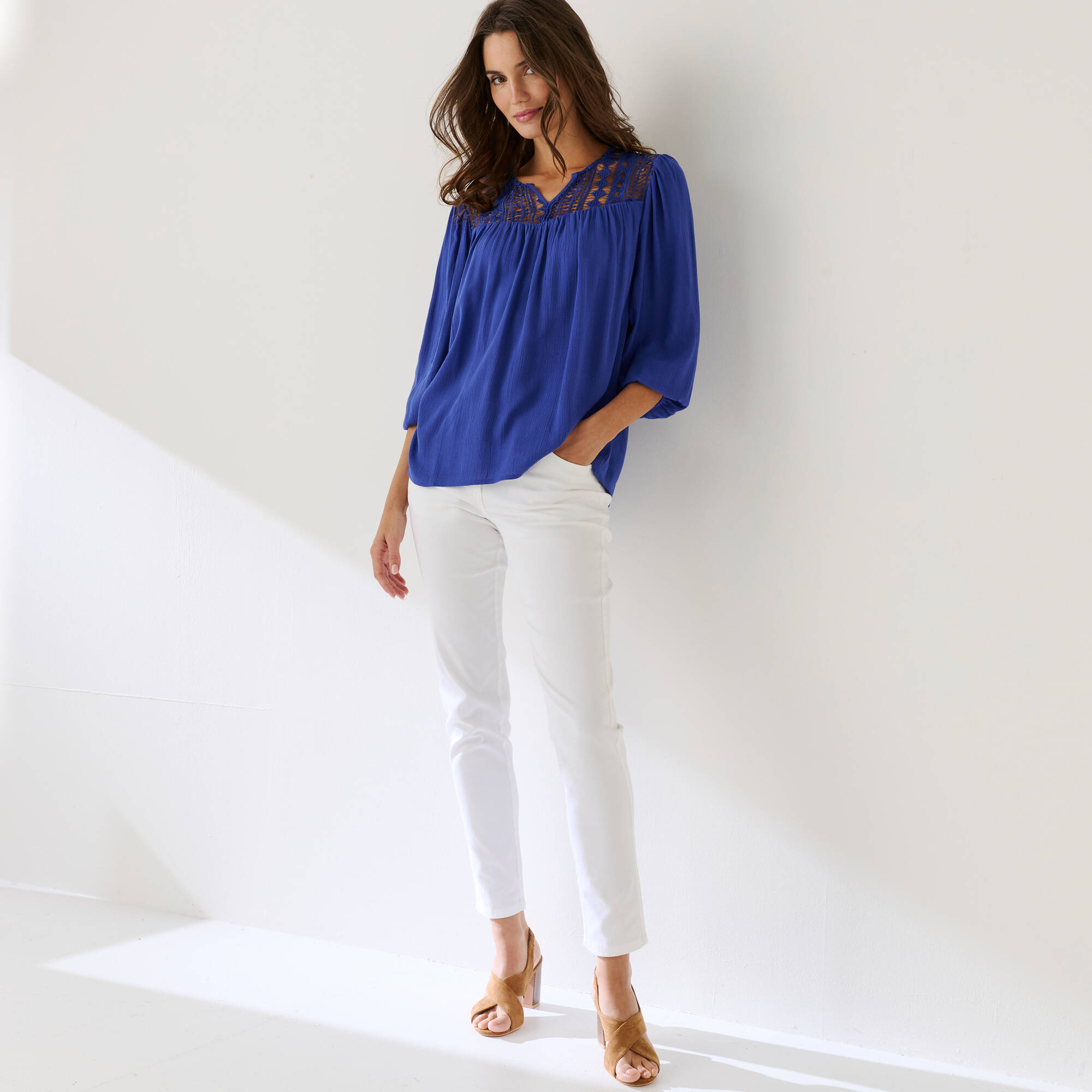 Blouse macramé manches 3/4