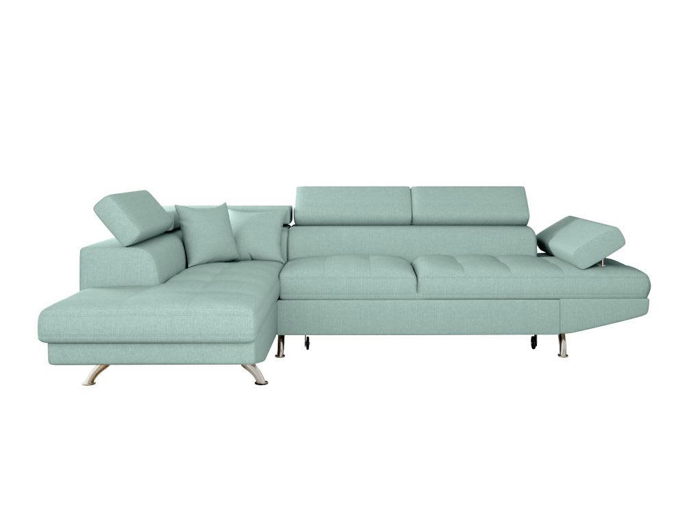 RIO - Canapé angle gauche convertible avec coffre en tissu - Bleu clair