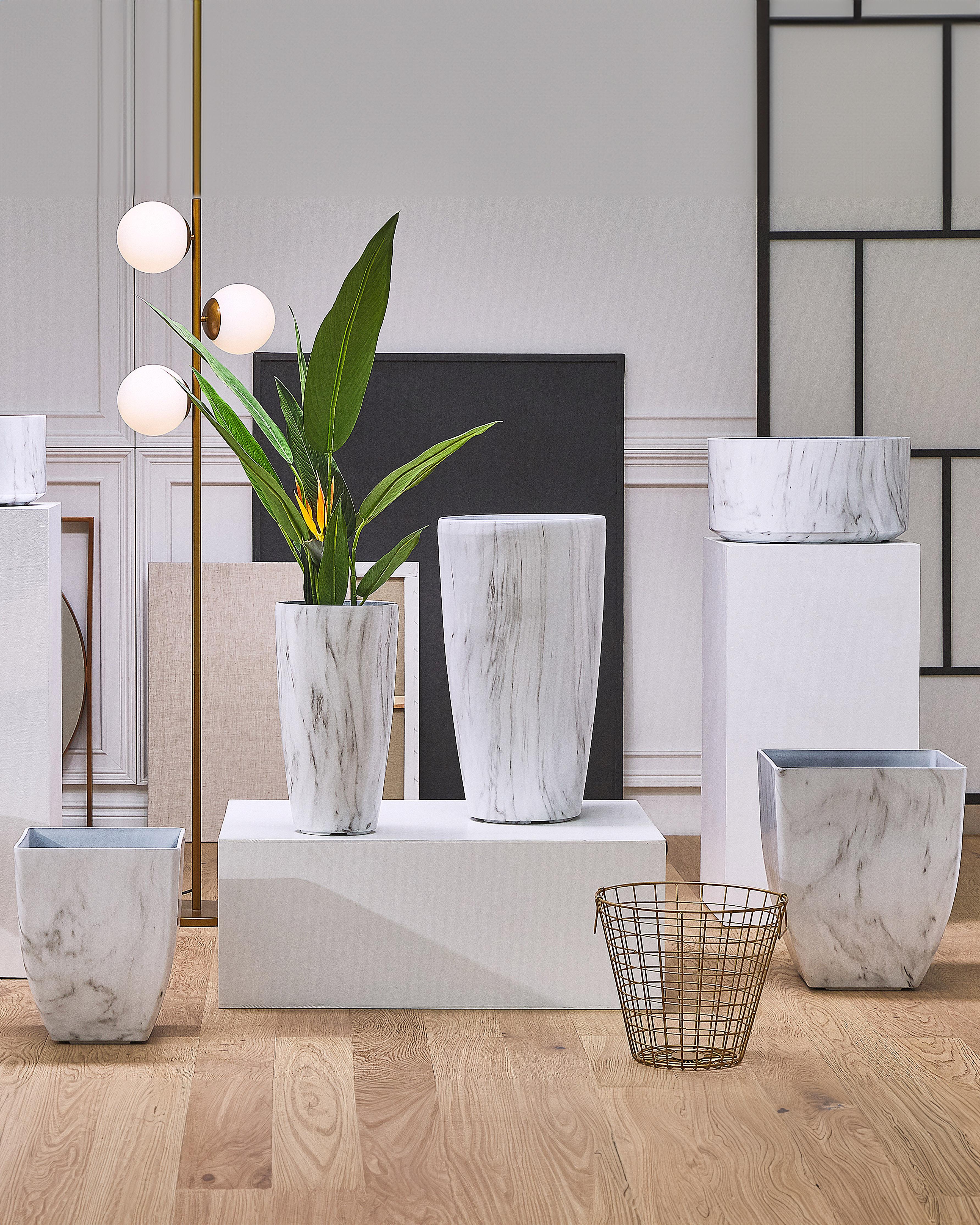 Set of 2 Plant Pots MIRO 35 cm White Marble