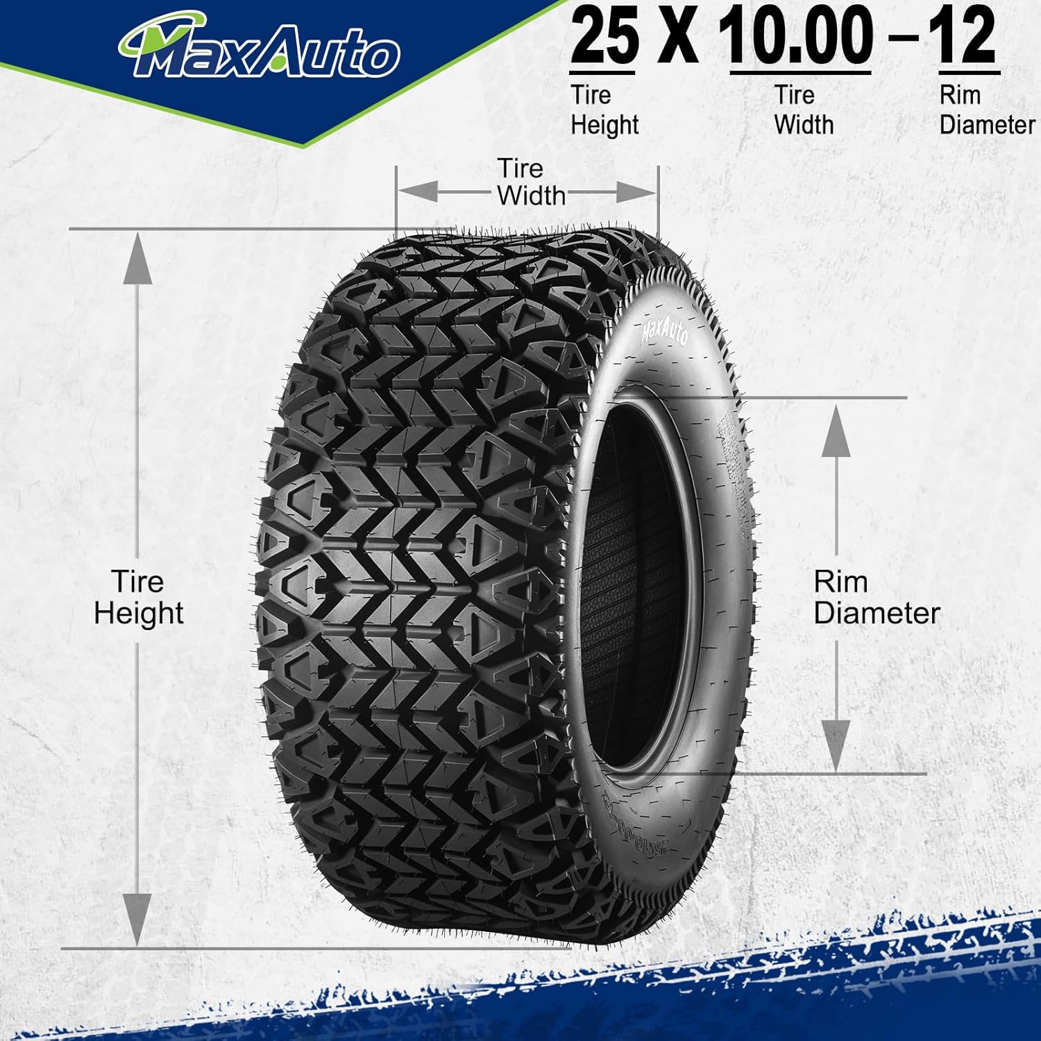 MaxAuto 25x10-12 Hilly Lawn ATV Tires, 25x10x12 All Terrain Tires, 25 10 12 Sand Off-Road Tire, 6PR Tubeless, 2 Pack