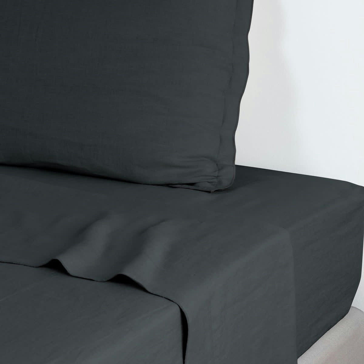 HORTENSE - Drap plat lin lavé  240x300 gris ardoise