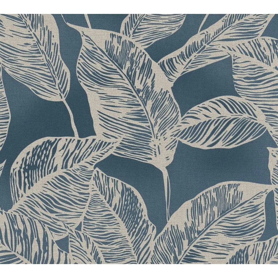 A.S. Cr&eacute;ation behang bladeren blauw en bruin - 53 cm x 10.05 m