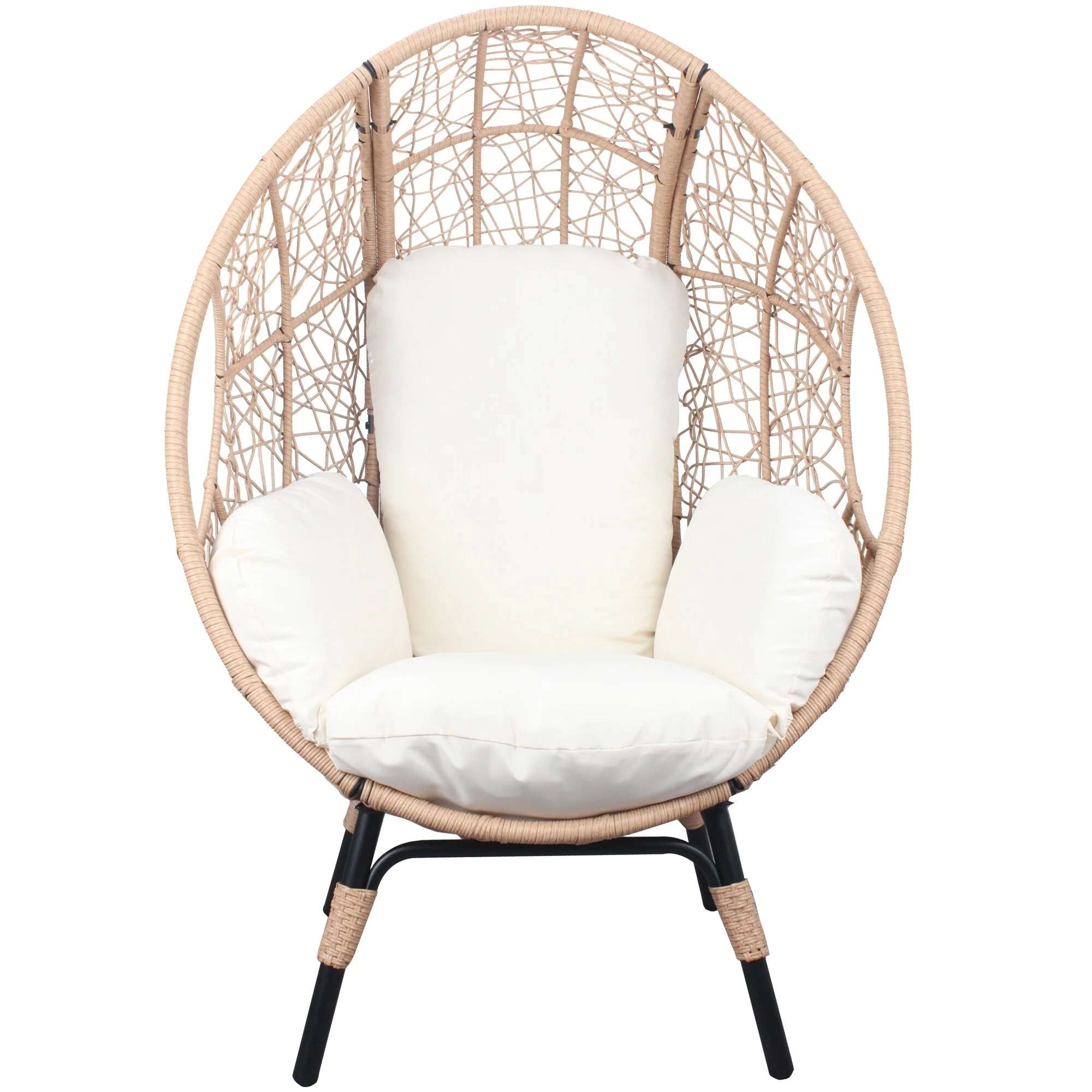 PE Wicker Egg Chair Basket Chair with Round Side Table Patio Lounge Chair with Cushions and Arm for Balcony Courtyard