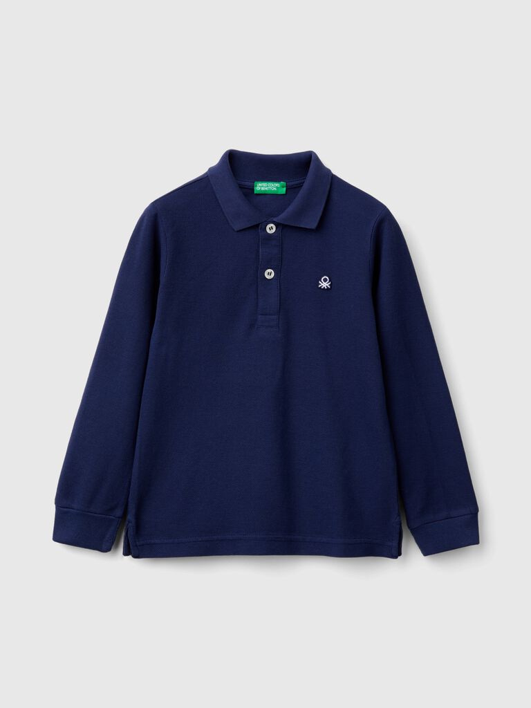 Long sleeve polo in cotton